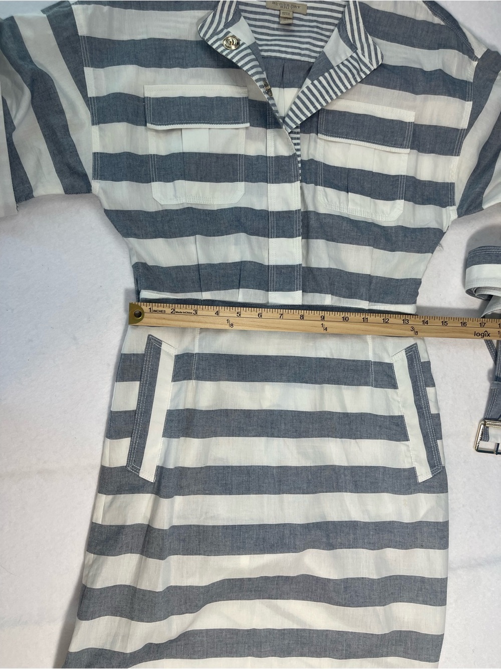 Burberry Brit Blue & White Striped Belted Shirt Dress Size 4 - Picture 12 of 16